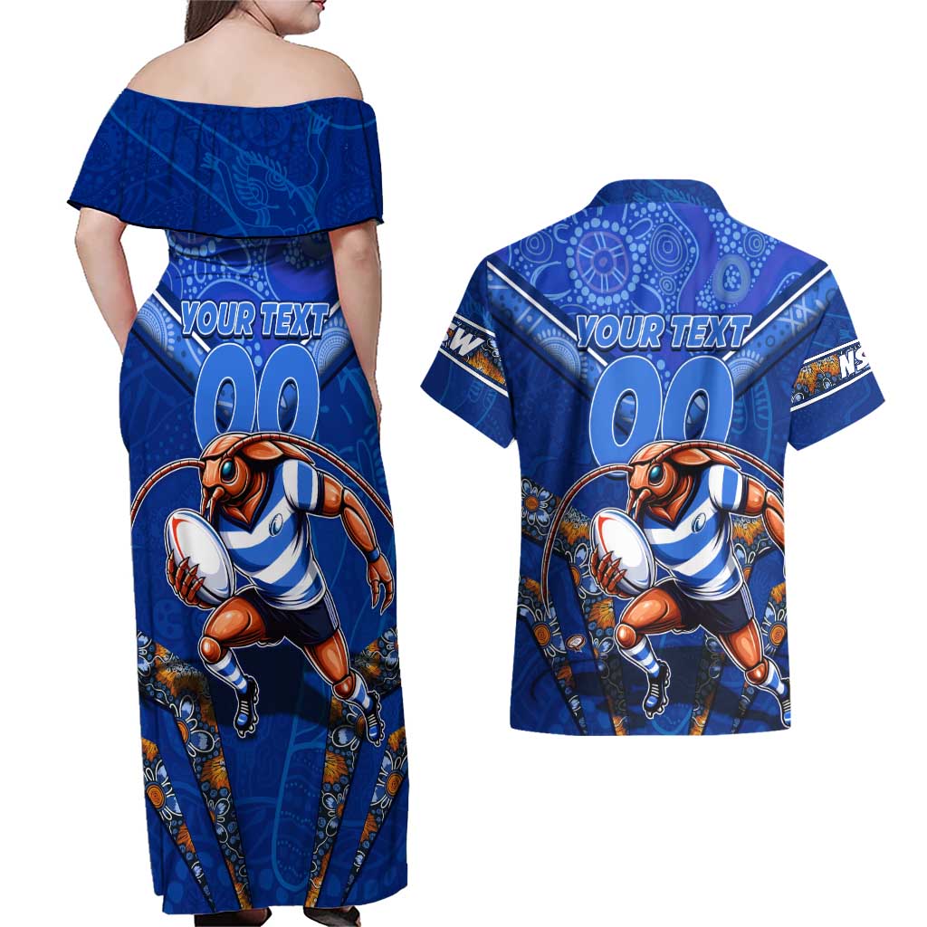 Personalised NSW Blues Couples Matching Off Shoulder Maxi Dress and Hawaiian Shirt Mascot Rugby League