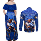 Personalised NSW Blues Couples Matching Off Shoulder Maxi Dress and Long Sleeve Button Shirt Mascot Rugby League