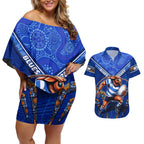 Personalised NSW Blues Couples Matching Off Shoulder Short Dress and Hawaiian Shirt Mascot Rugby League