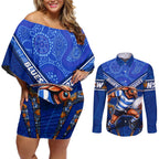Personalised NSW Blues Couples Matching Off Shoulder Short Dress and Long Sleeve Button Shirt Mascot Rugby League