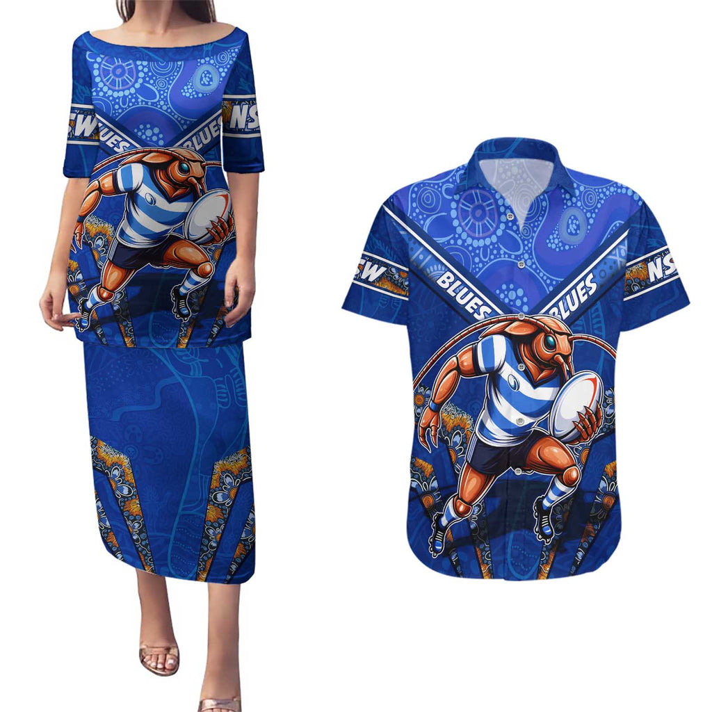 Personalised NSW Blues Couples Matching Puletasi and Hawaiian Shirt Mascot Rugby League