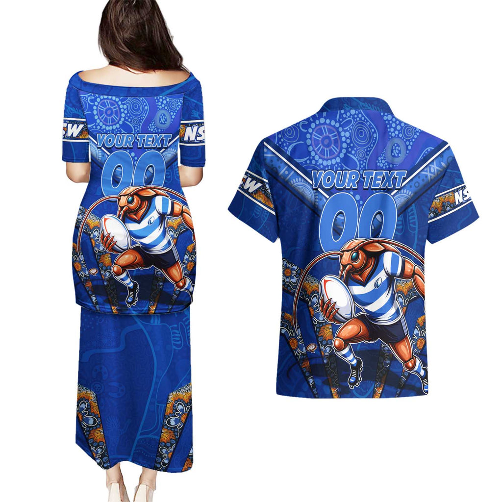 Personalised NSW Blues Couples Matching Puletasi and Hawaiian Shirt Mascot Rugby League