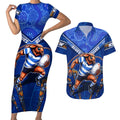 Personalised NSW Blues Couples Matching Short Sleeve Bodycon Dress and Hawaiian Shirt Mascot Rugby League