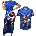 Personalised NSW Blues Couples Matching Short Sleeve Bodycon Dress and Hawaiian Shirt Mascot Rugby League