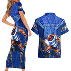 Personalised NSW Blues Couples Matching Short Sleeve Bodycon Dress and Hawaiian Shirt Mascot Rugby League
