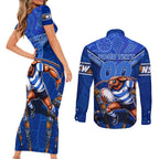 Personalised NSW Blues Couples Matching Short Sleeve Bodycon Dress and Long Sleeve Button Shirt Mascot Rugby League