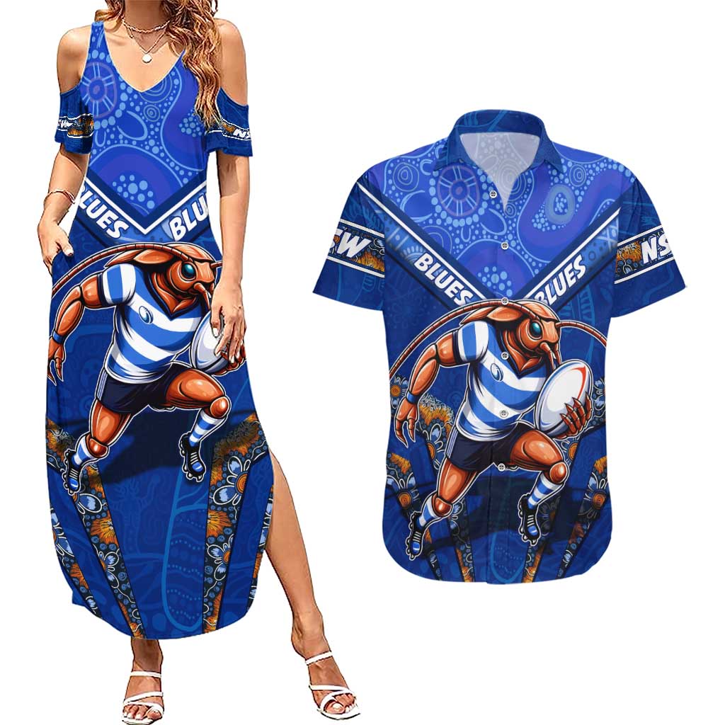 Personalised NSW Blues Couples Matching Summer Maxi Dress and Hawaiian Shirt Mascot Rugby League