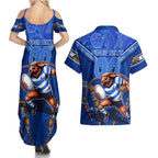 Personalised NSW Blues Couples Matching Summer Maxi Dress and Hawaiian Shirt Mascot Rugby League