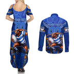 Personalised NSW Blues Couples Matching Summer Maxi Dress and Long Sleeve Button Shirt Mascot Rugby League