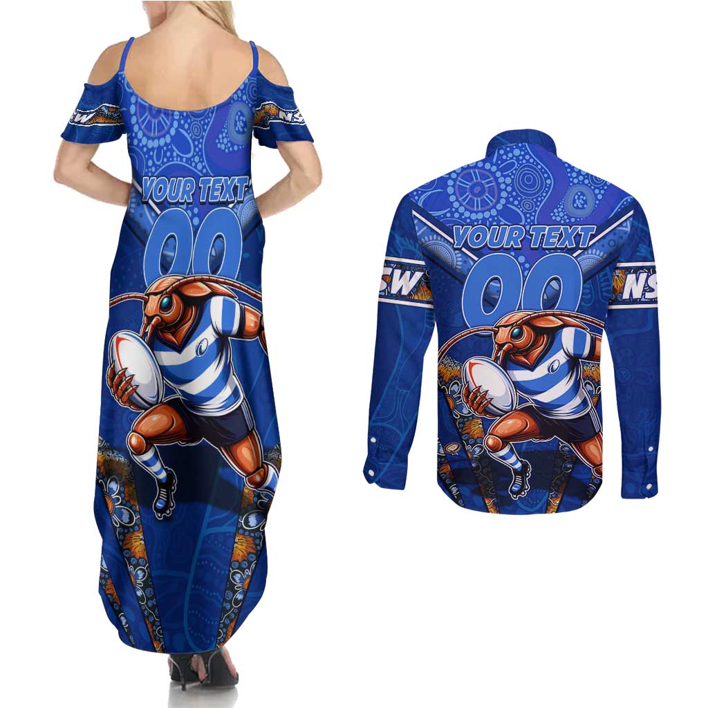 Personalised NSW Blues Couples Matching Summer Maxi Dress and Long Sleeve Button Shirt Mascot Rugby League