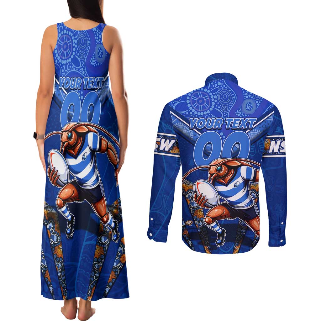 Personalised NSW Blues Couples Matching Tank Maxi Dress and Long Sleeve Button Shirt Mascot Rugby League
