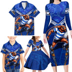 Personalised NSW Blues Family Matching Long Sleeve Bodycon Dress and Hawaiian Shirt Mascot Rugby League
