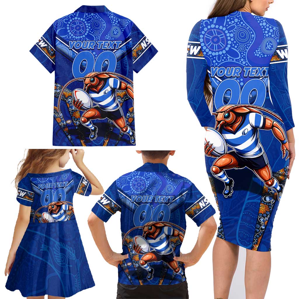 Personalised NSW Blues Family Matching Long Sleeve Bodycon Dress and Hawaiian Shirt Mascot Rugby League