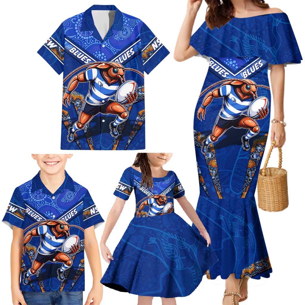 Personalised NSW Blues Family Matching Mermaid Dress and Hawaiian Shirt Mascot Rugby League