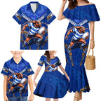 Personalised NSW Blues Family Matching Mermaid Dress and Hawaiian Shirt Mascot Rugby League