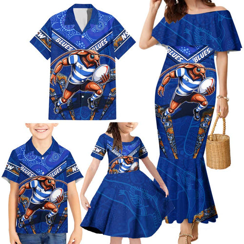 Personalised NSW Blues Family Matching Mermaid Dress and Hawaiian Shirt Mascot Rugby League