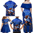 Personalised NSW Blues Family Matching Off Shoulder Maxi Dress and Hawaiian Shirt Mascot Rugby League