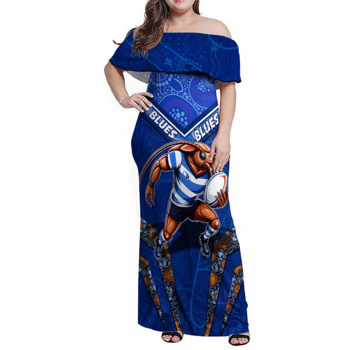 Personalised NSW Blues Family Matching Off Shoulder Maxi Dress and Hawaiian Shirt Mascot Rugby League
