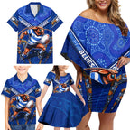 Personalised NSW Blues Family Matching Off Shoulder Short Dress and Hawaiian Shirt Mascot Rugby League