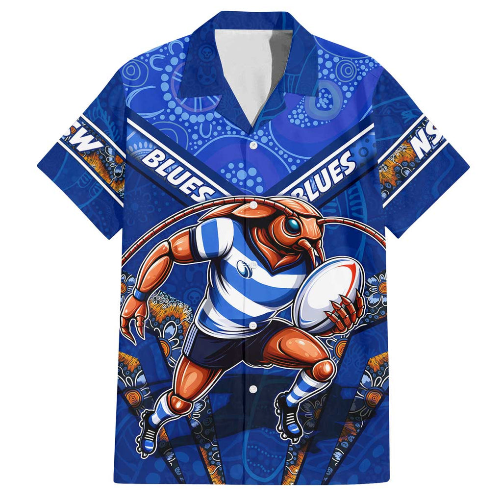 Personalised NSW Blues Family Matching Off Shoulder Short Dress and Hawaiian Shirt Mascot Rugby League