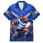 Personalised NSW Blues Family Matching Off Shoulder Short Dress and Hawaiian Shirt Mascot Rugby League