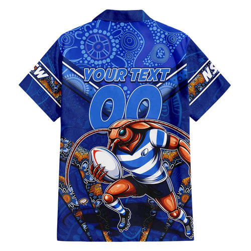 Personalised NSW Blues Family Matching Off Shoulder Short Dress and Hawaiian Shirt Mascot Rugby League