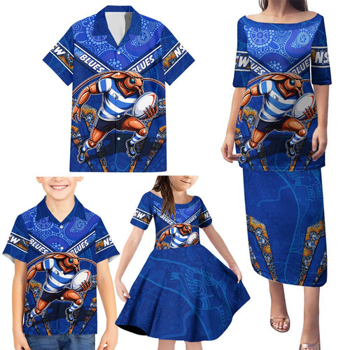Personalised NSW Blues Family Matching Puletasi and Hawaiian Shirt Mascot Rugby League