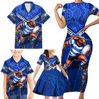 Personalised NSW Blues Family Matching Short Sleeve Bodycon Dress and Hawaiian Shirt Mascot Rugby League