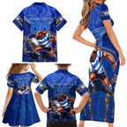 Personalised NSW Blues Family Matching Short Sleeve Bodycon Dress and Hawaiian Shirt Mascot Rugby League