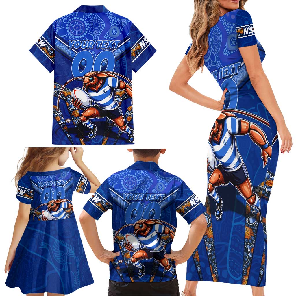 Personalised NSW Blues Family Matching Short Sleeve Bodycon Dress and Hawaiian Shirt Mascot Rugby League