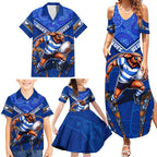 Personalised NSW Blues Family Matching Summer Maxi Dress and Hawaiian Shirt Mascot Rugby League