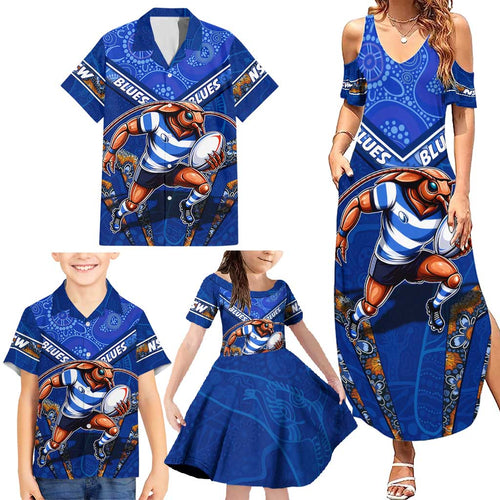 Personalised NSW Blues Family Matching Summer Maxi Dress and Hawaiian Shirt Mascot Rugby League
