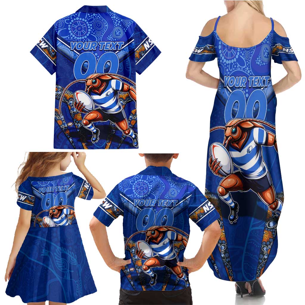 Personalised NSW Blues Family Matching Summer Maxi Dress and Hawaiian Shirt Mascot Rugby League