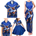 Personalised NSW Blues Family Matching Tank Maxi Dress and Hawaiian Shirt Mascot Rugby League