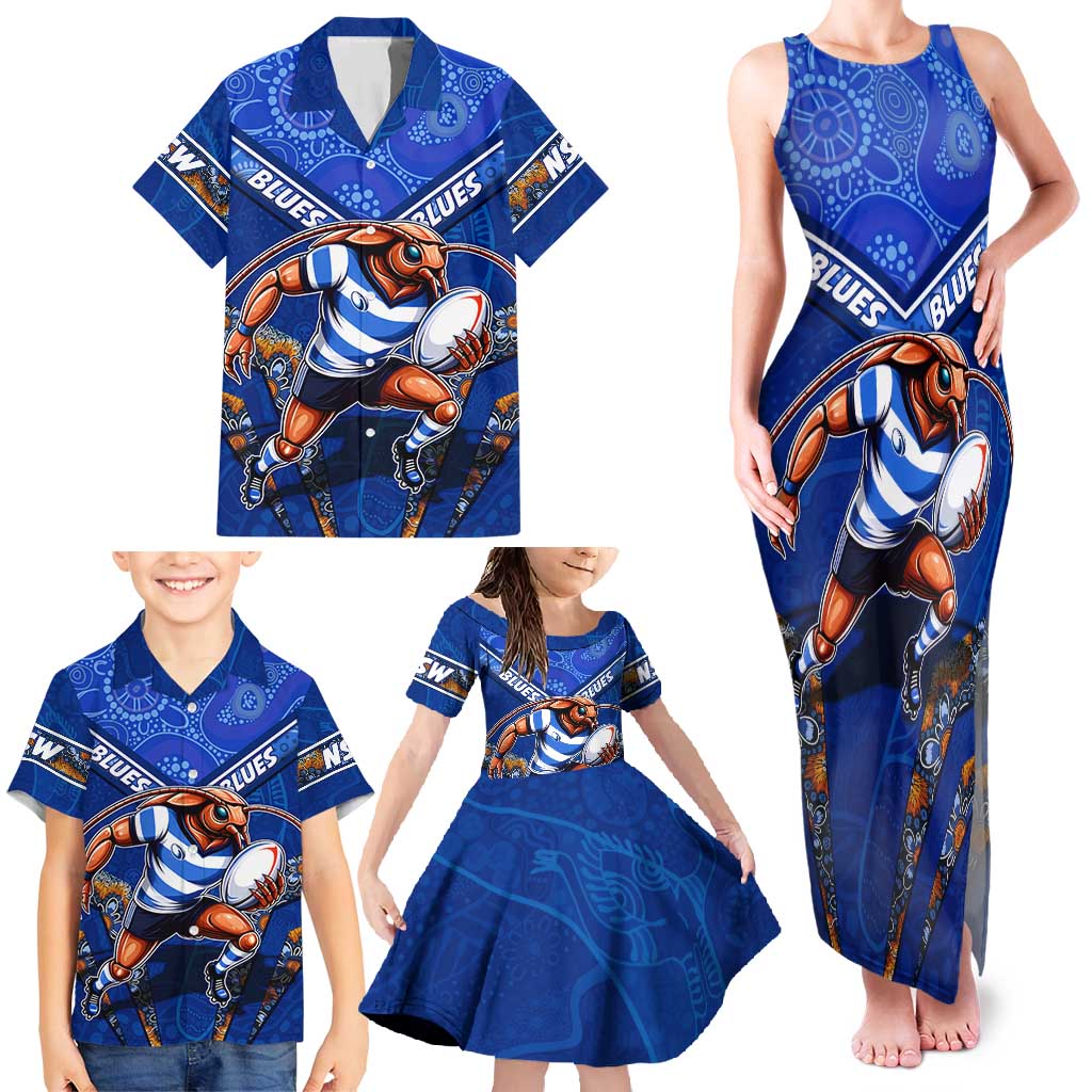 Personalised NSW Blues Family Matching Tank Maxi Dress and Hawaiian Shirt Mascot Rugby League
