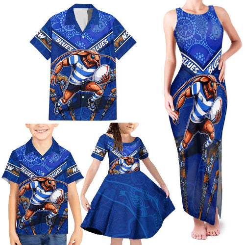 Personalised NSW Blues Family Matching Tank Maxi Dress and Hawaiian Shirt Mascot Rugby League