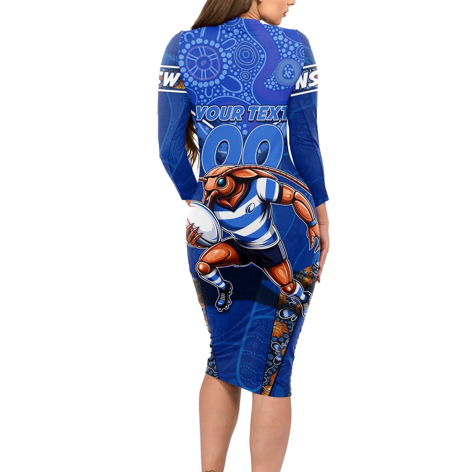 Personalised NSW Blues Long Sleeve Bodycon Dress Mascot Rugby League