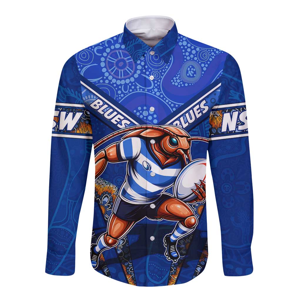 Personalised NSW Blues Long Sleeve Button Shirt Mascot Rugby League