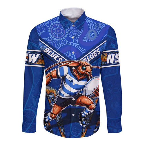 Personalised NSW Blues Long Sleeve Button Shirt Mascot Rugby League
