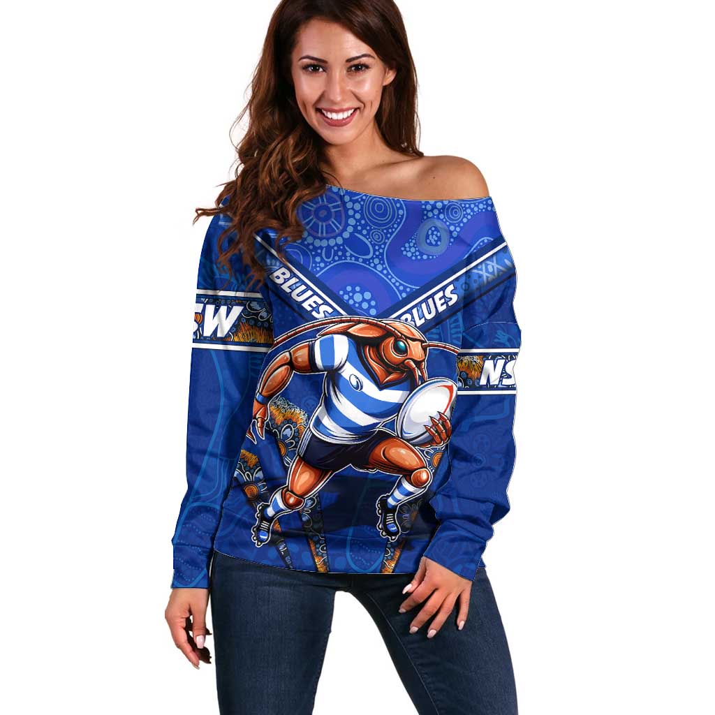 Personalised NSW Blues Off Shoulder Sweater Mascot Rugby League