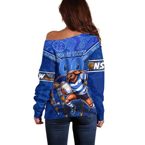 Personalised NSW Blues Off Shoulder Sweater Mascot Rugby League