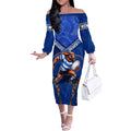 Personalised NSW Blues Off The Shoulder Long Sleeve Dress Mascot Rugby League
