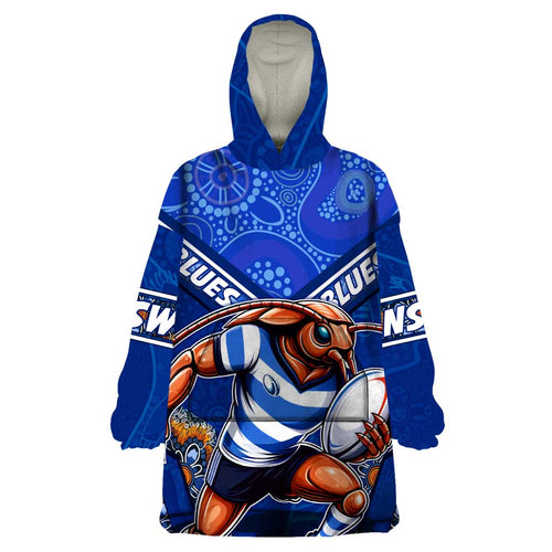 Personalised NSW Blues Wearable Blanket Hoodie Mascot Rugby League