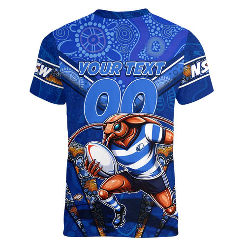 Personalised NSW Blues Women V-Neck T-Shirt Mascot Rugby League