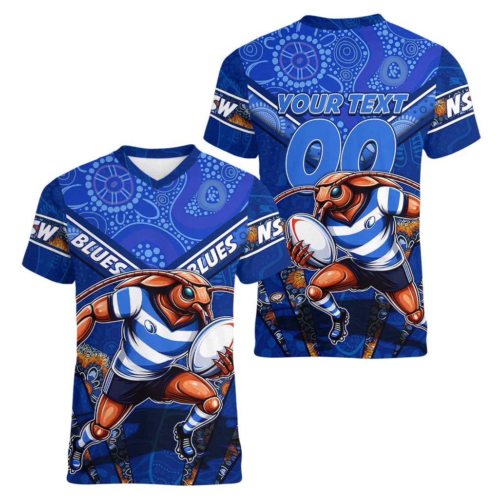 Personalised NSW Blues Women V-Neck T-Shirt Mascot Rugby League