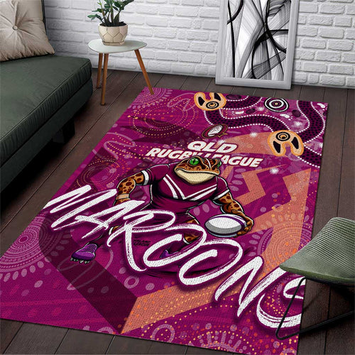 Personalized QLD Rugby League Area Rug Maroons Aboriginal Art