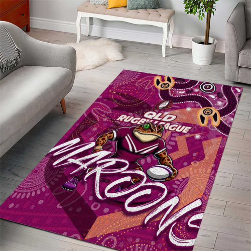 Personalized QLD Rugby League Area Rug Maroons Aboriginal Art