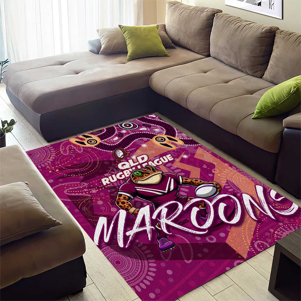 Personalized QLD Rugby League Area Rug Maroons Aboriginal Art