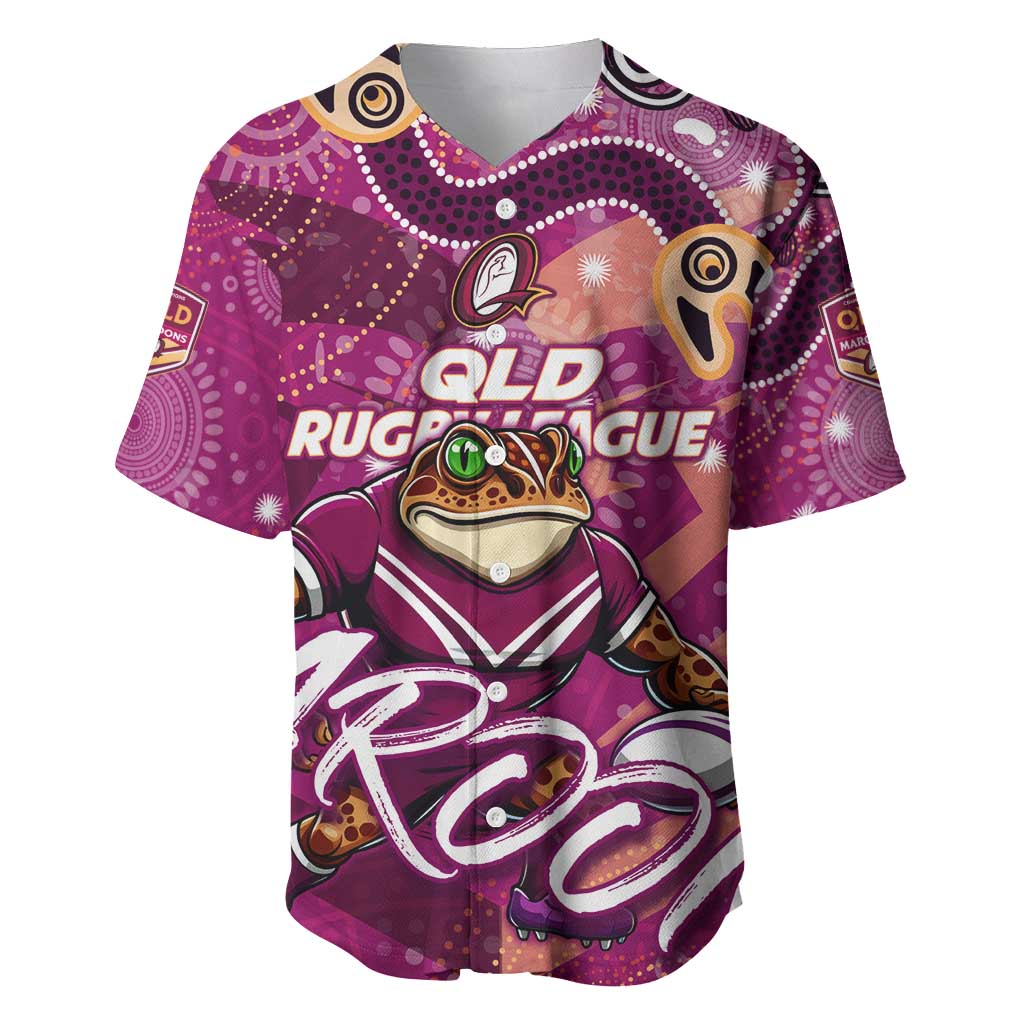 Personalized QLD Rugby League Baseball Jersey Maroons Aboriginal Art