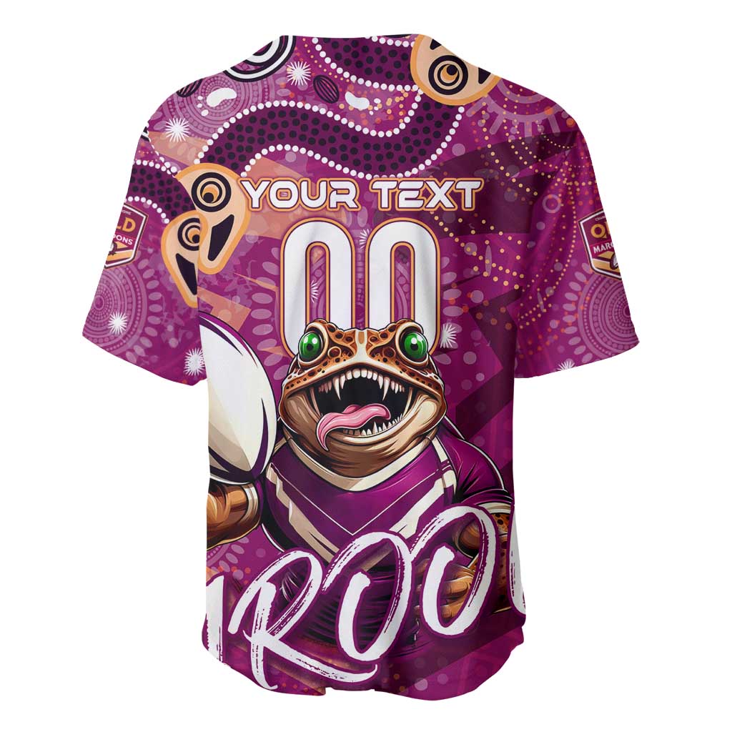 Personalized QLD Rugby League Baseball Jersey Maroons Aboriginal Art